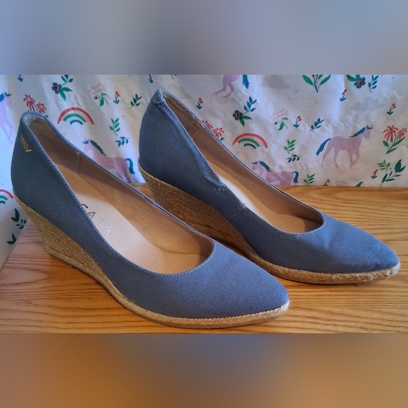 Viscata Blue Canvas Casual Neutral Everyday Espedrille Wedge Shoe SZ 8 38EU - Picture 2 of 8